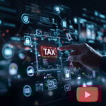 Digital tax interface showing a hand selecting a tax icon for Making Tax Digital compliance