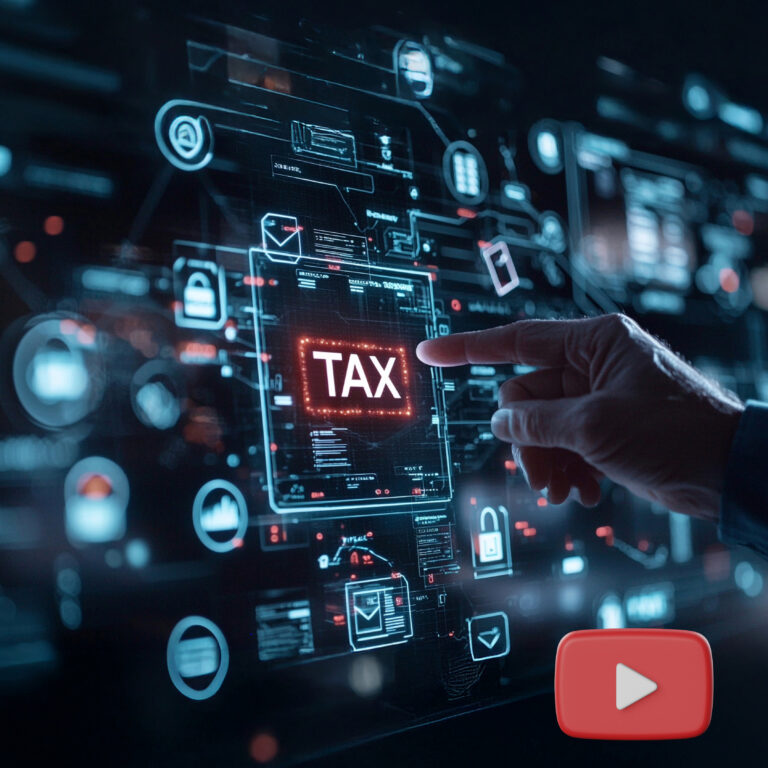 Digital tax interface showing a hand selecting a tax icon for Making Tax Digital compliance