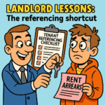 Cartoon of a landlord handing over keys to a tenant without proper referencing checks.