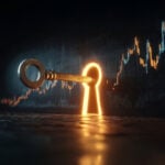 Key unlocking glowing keyhole with financial graph symbolizing market confidence and reform
