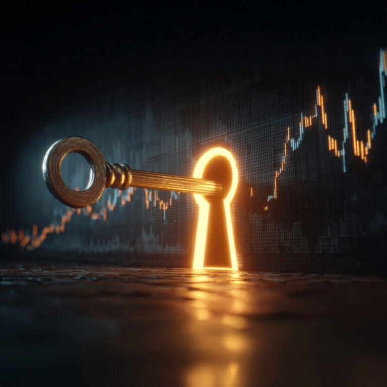 Key unlocking glowing keyhole with financial graph symbolizing market confidence and reform