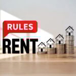 Rent rules graphic with stacked coins and house icons illustrating rising rental costs under new legislation