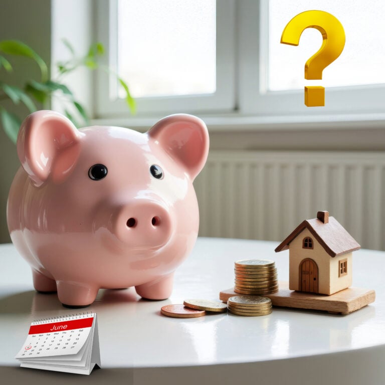 Piggy bank beside coins and a small house illustrating questions about recovering a tenancy deposit