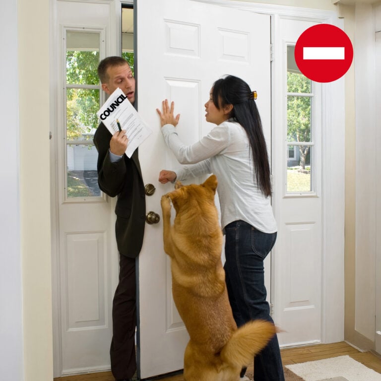 Tenant blocking unscheduled council entry at rented home with dog presentv