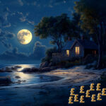 Moonlit coastal holiday cottage with pound symbols highlighting potential cost impacts