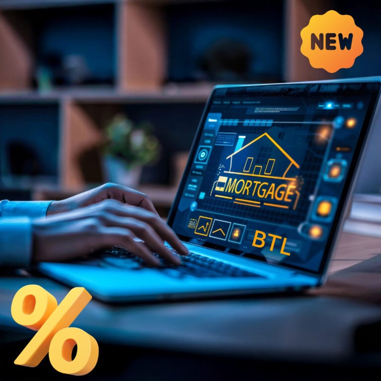 Digital mortgage dashboard showing BTL application tools on a laptop