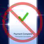 Red “not accepted” symbol over a mobile screen showing a completed payment message, highlighting rejection of rental payment history as mandatory proof.