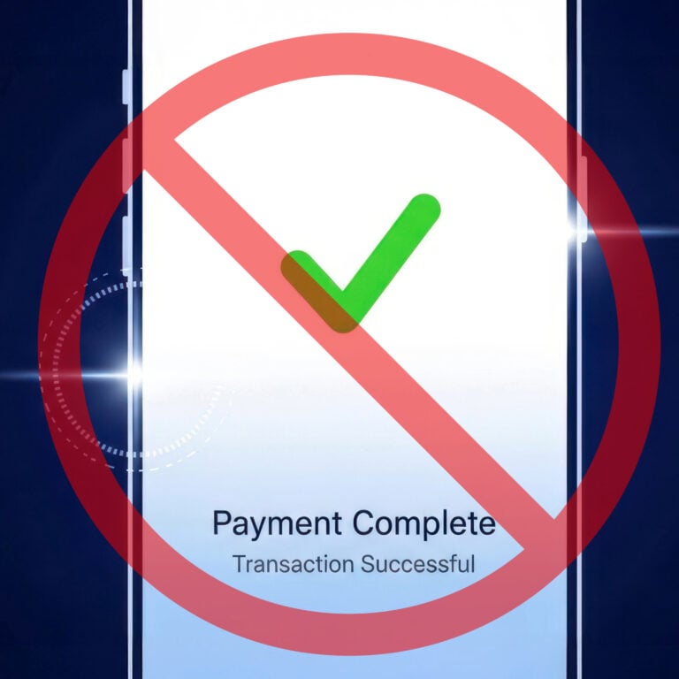 Red “not accepted” symbol over a mobile screen showing a completed payment message, highlighting rejection of rental payment history as mandatory proof.