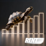Tortoise climbing a glowing bar chart symbolising rising but slowing UK private rent growth