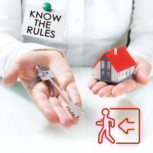 Rules for landlords ending a tenancy, showing hands holding house and keys