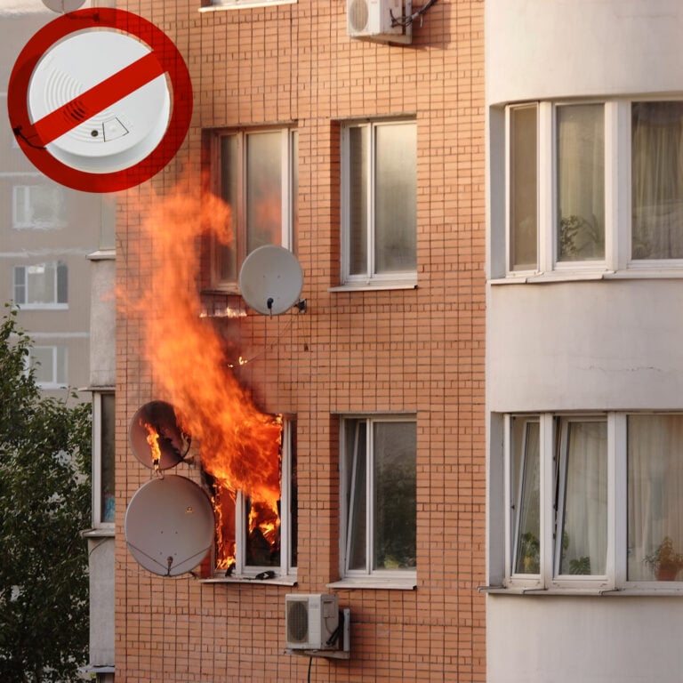 Fire spreading from a flat window in a residential block where no smoke alarm is installed