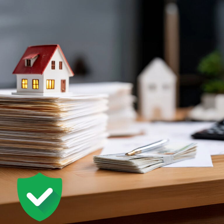 Model house on stacked paperwork with cash and pen, symbolising rent repayment orders and housing benefit enforcement