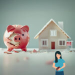 Broken piggy bank beside a rental house, symbolising rising affordability pressures for renters