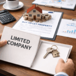 Limited company buy-to-let property investment with house model, cash, keys and signed paperwork