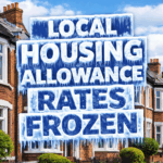 Local Housing Allowance rates frozen headline displayed over UK terraced housing backdrop