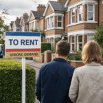 Prospective tenants view a to rent sign highlighting strong demand on a residential street