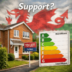 To-let home in Wales with energy efficiency rating chart and Welsh flag highlighting landlord support concerns