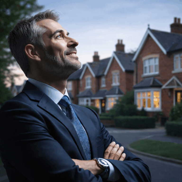 Confident property professional standing in a residential street, reflecting optimism about the private rental market.