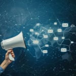 Megaphone and email icons over world map representing a mass email campaign to MPs on leasehold reform