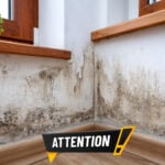 Damp and mould visible on an interior wall corner highlighting housing health risks