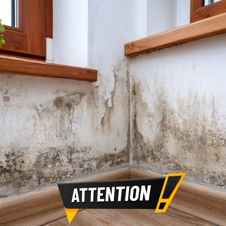 Damp and mould visible on an interior wall corner highlighting housing health risks