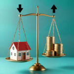 Balance scales showing a house outweighed by stacks of coins, symbolising rent pressures in the private rented sector