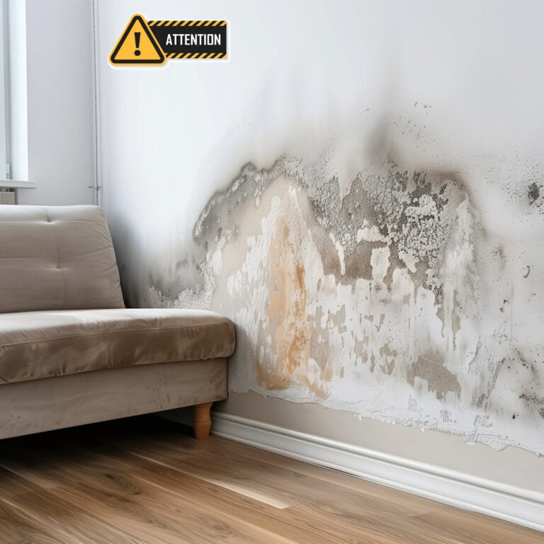 Damp and mould spreading across a wall in temporary accommodation, highlighting unsafe living conditions for tenants
