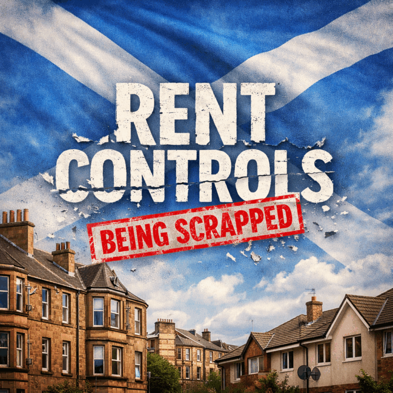 Graphic on Scottish rent controls being scrapped above homes in Scotland