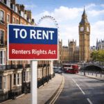 To Rent sign highlighting the Renters’ Rights Act with the Houses of Parliament in London