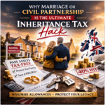 Married couple reviewing property and tax documents highlighting UK inheritance tax benefits