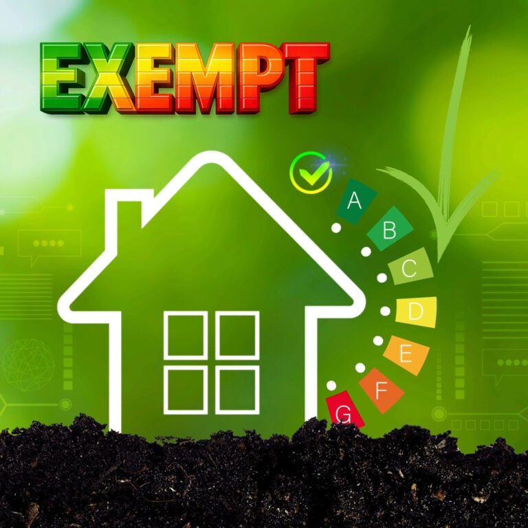 Graphic of EPC energy rating scale and house outline illustrating PRS energy efficiency targets