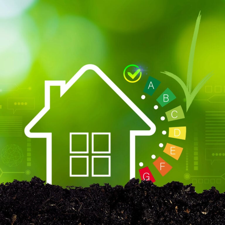 House icon with EPC energy efficiency rating scale highlighting EPC C target for rented homes