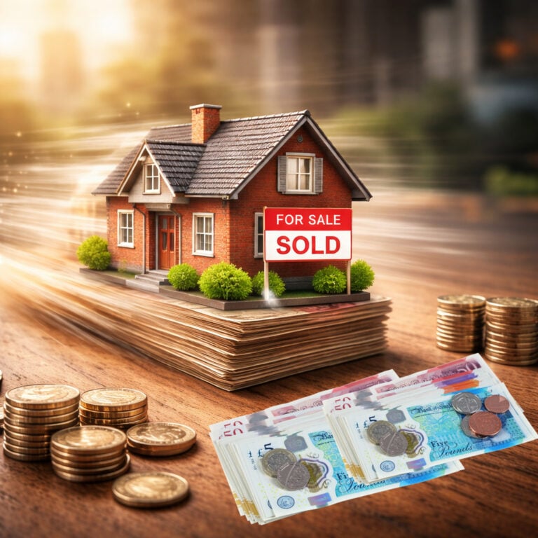 Sold house on a stack of cash symbolising landlords exiting the rental market at strong prices