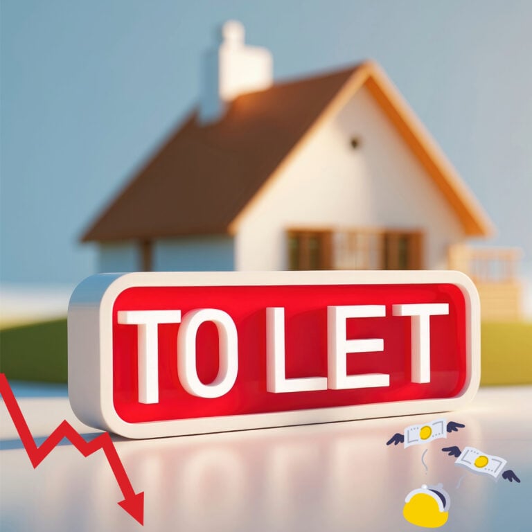 Red “To Let” sign in front of house with downward arrow highlighting rising rental void costs
