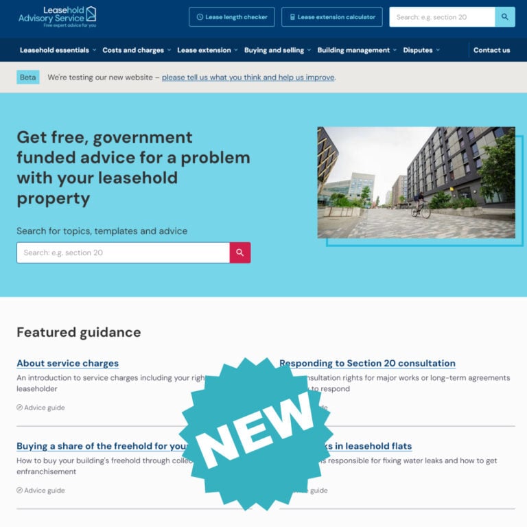 LEASE redesigned website homepage showing the new Lease Length Checker and leaseholder guidance search