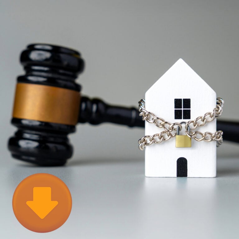 Model house wrapped in chain and padlock with judge’s gavel behind, symbolising landlord possession claims