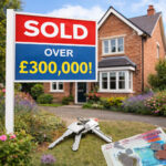 Sold house sign showing property sold for over £300,000, reflecting rising UK house prices