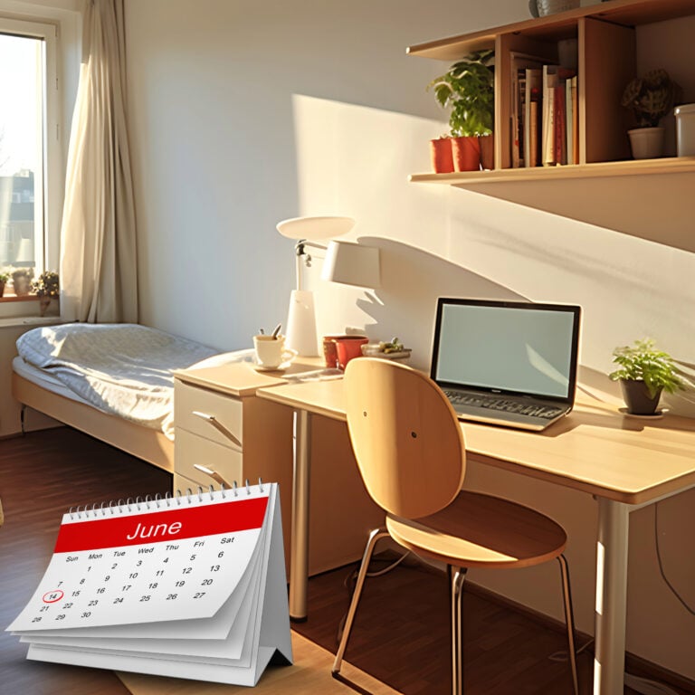 Student bedroom with desk and laptop, symbolising student rental housing changes