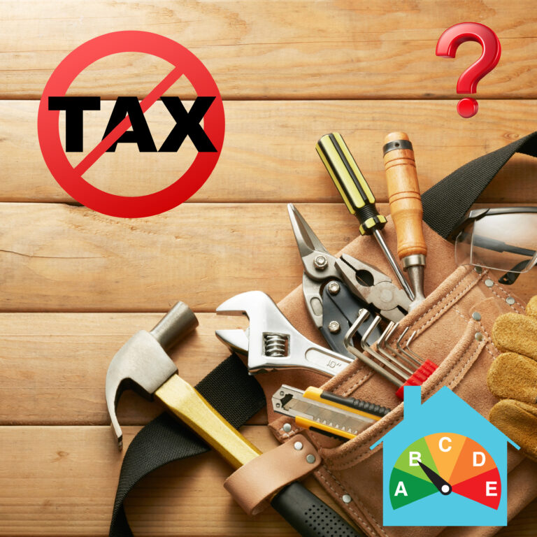 Tools and insulation concept highlighting tax and EPC upgrade considerations for rental property improvements.