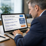 Advisor reviewing buy to let mortgage deals on a laptop while researching landlord refinancing options.