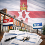 To Let signs and landlord registration forms against Northern Ireland flag backdrop