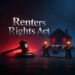 Renters’ Rights Act concept graphic with a judge’s gavel, locked barrier and house, illustrating court readiness concerns