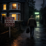 Man walking away from a sold house at night, symbolising landlords exiting the rental market