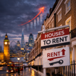 Houses to rent sign in London with skyline backdrop illustrating rising rental prices