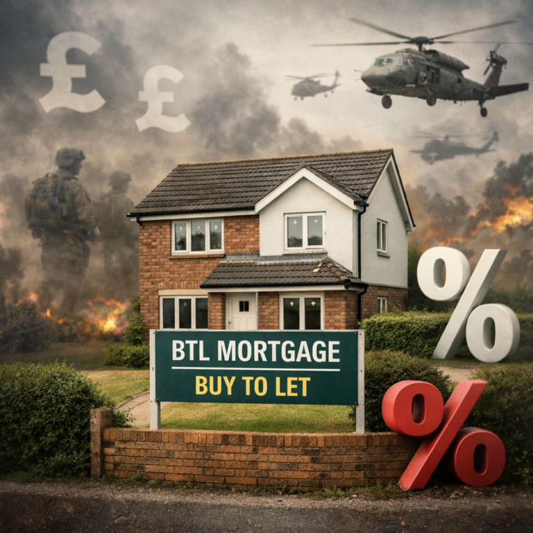 Buy-to-let house with mortgage sign amid market turmoil and rising interest rates