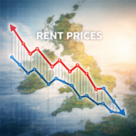 UK rent prices rising and falling across regions shown on map with trend lines