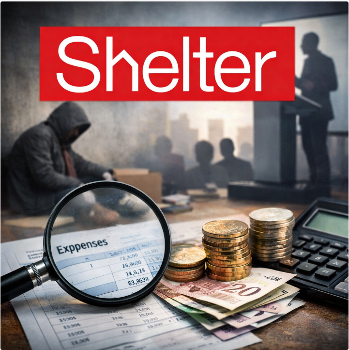 Shelter charity concept with coins, expenses sheet and calculator illustrating scrutiny of finances and housing policy debates