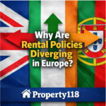 UK, Ireland and Portugal flags illustrating diverging rental policy directions in Europe