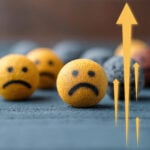 Sad face emoji balls with upward arrows illustrating rising property complaint enquiries
