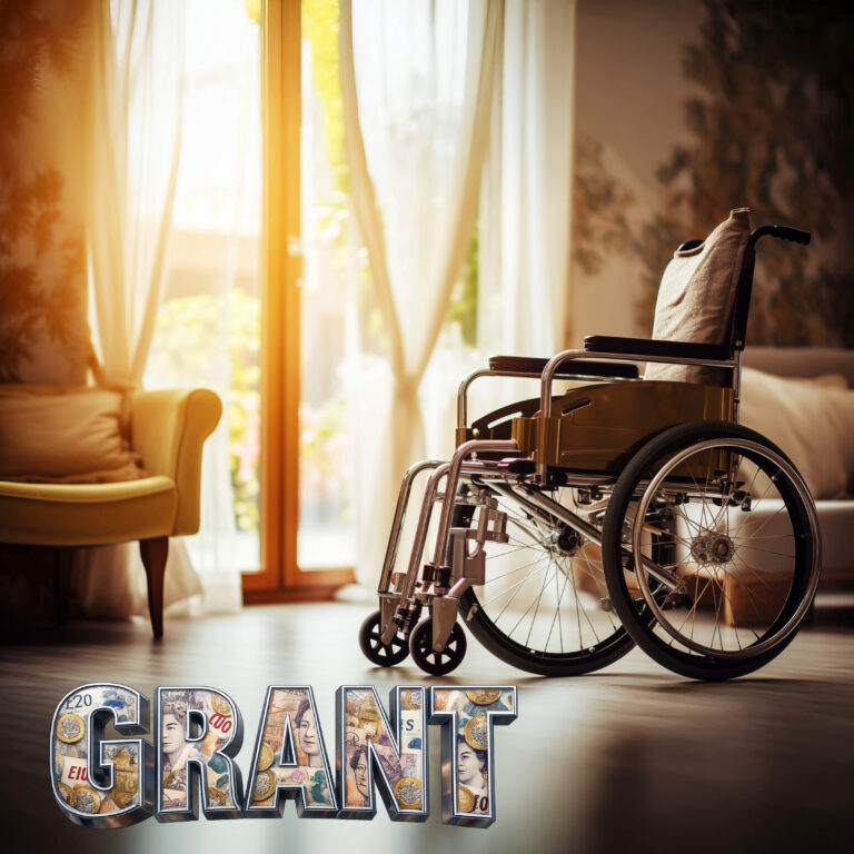 Wheelchair in a sunlit living room symbolising Disabled Facilities Grant home adaptations